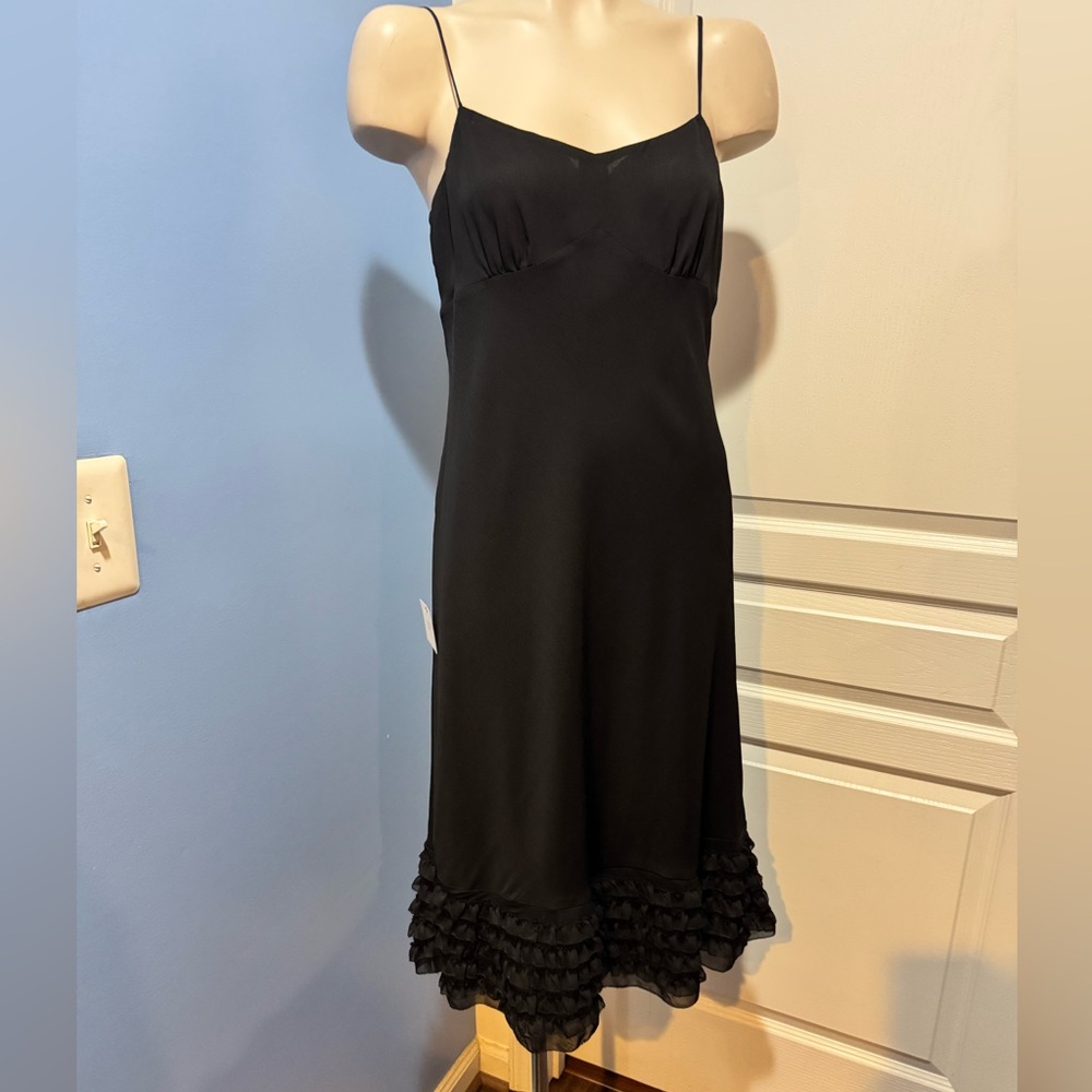 LOFT Black Midi Dress with Ruffle Hem size 2